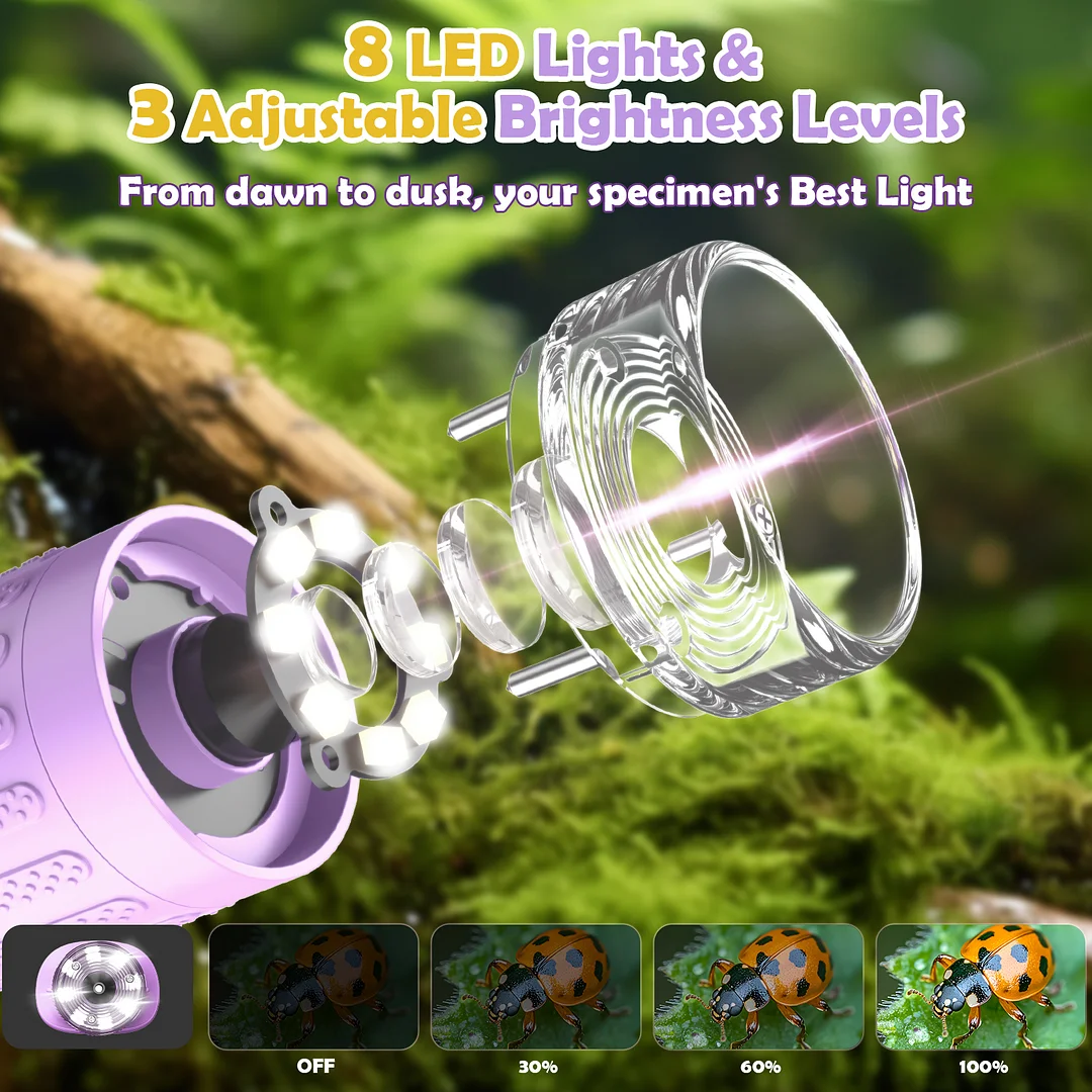 BEBANG 100X-1000X Microscope for Kids Adults, 2.0" Handheld Digital Portable Pocket Microscope, 32GB, 15 Slides