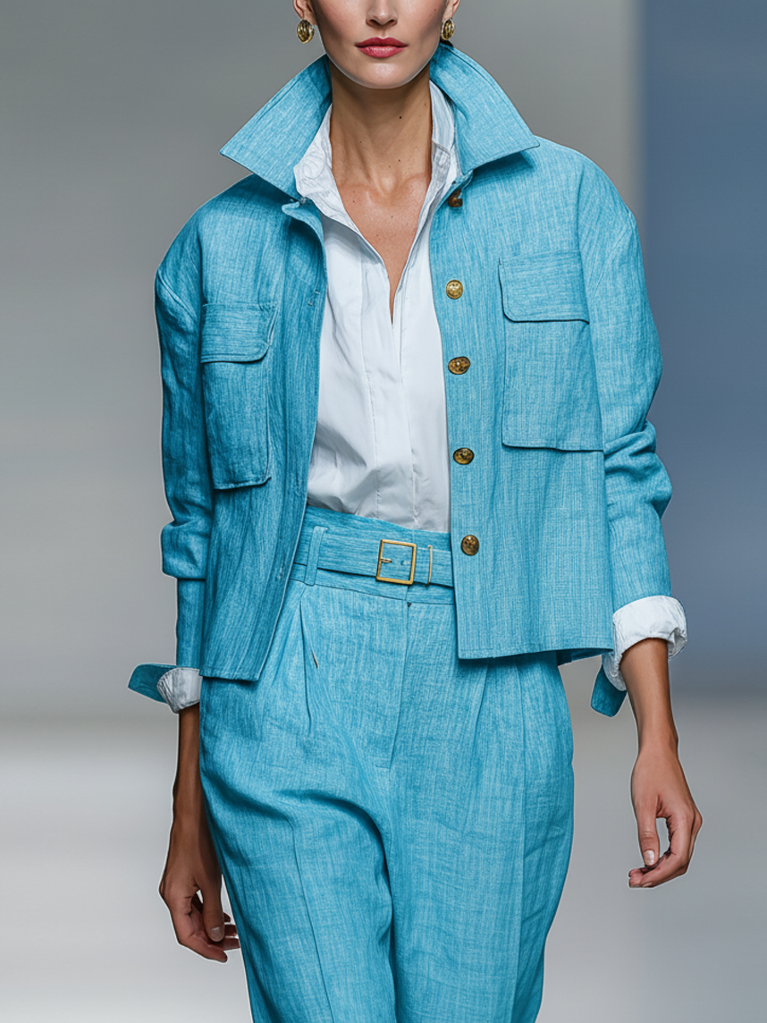 Women's Minimalist Cotton And Linen Blend Lapel Single-breasted Jacket MDA2523K7Y