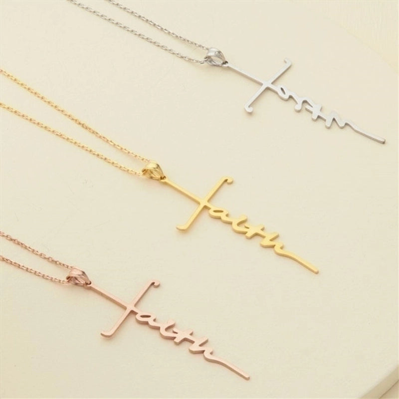 Stainless Steel Titanium Steel Minimalist Plating Hollow Out Cross Letter Pendant Necklace