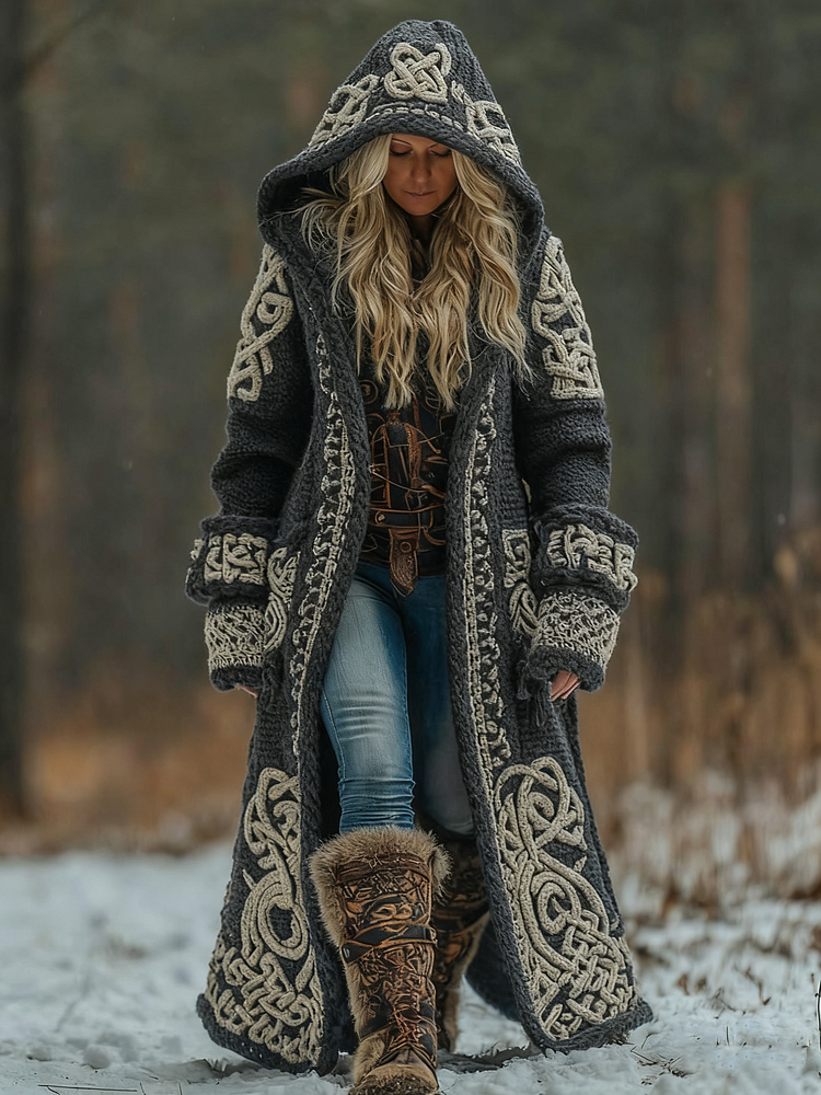 Women's Celtic Knot Art Hooded Knit Cardigan