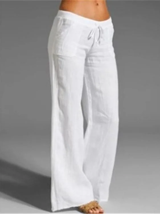Women's Pockets Cotton And Linen Casual Pants