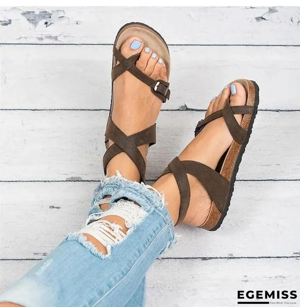Basic Women's Summer Sandals Plus Size PU Leather Beach Flat Sandals | EGEMISS
