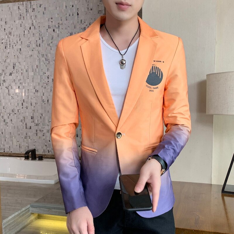 Woherb New Men's Blazer Fashion Spring Summer Clothing Male Suit Jacket Gradient Color Casual Slim Fit Fancy Party Singer Blazzer Coat