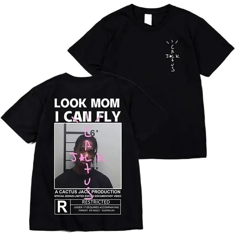 Cactus Jack T-Shirt Look Mom I Can Fly Letter Printed Tee Hip Hop Short Sleeve Tops at Hiphopee