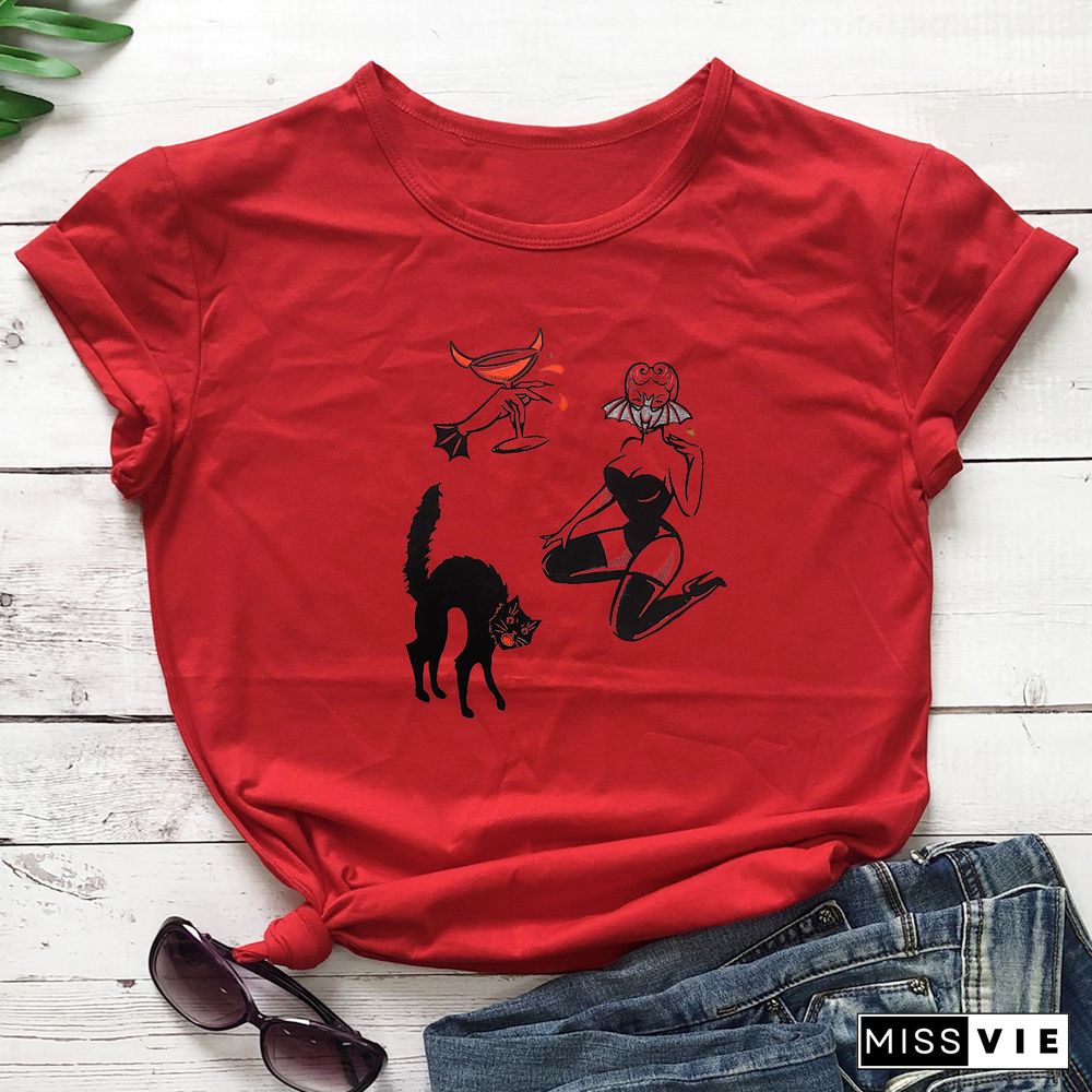 Colored BAT GHOUL RINGERGothic T-shirtWomen CottonFunnyStreetStyleGrungeGraphicCasual FashionUnisexTeeTopTshirt