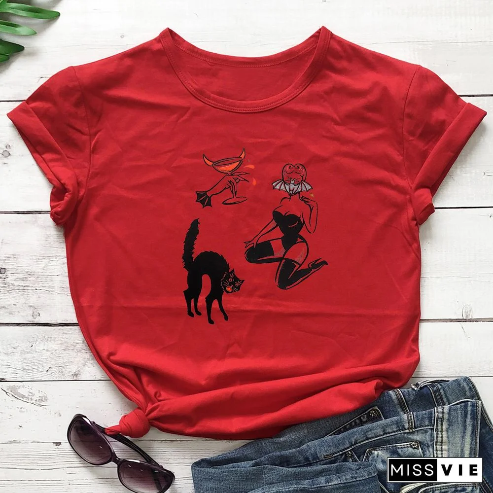 Colored BAT GHOUL RINGERGothic T-shirtWomen CottonFunnyStreetStyleGrungeGraphicCasual FashionUnisexTeeTopTshirt