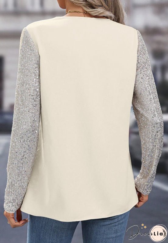 Sequin V-Neck Long Sleeve Blouse