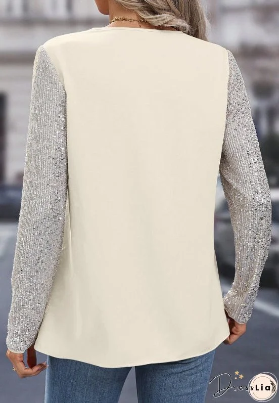 Sequin V-Neck Long Sleeve Blouse