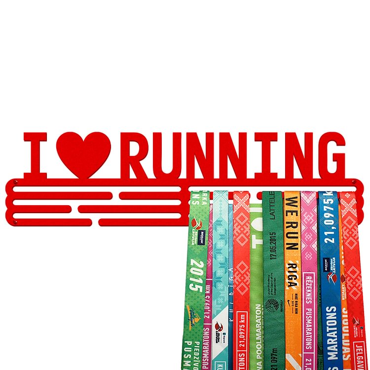 I LOVE RUNNING Medal Hanger Display – Powder coated (matte red) – Large / 430mm / 48 Medals