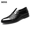 BOSS&reg;Sapatos de couro com bico fino para neg&oacute;cios, costurados &agrave; m&atilde;o, respir&aacute;veis