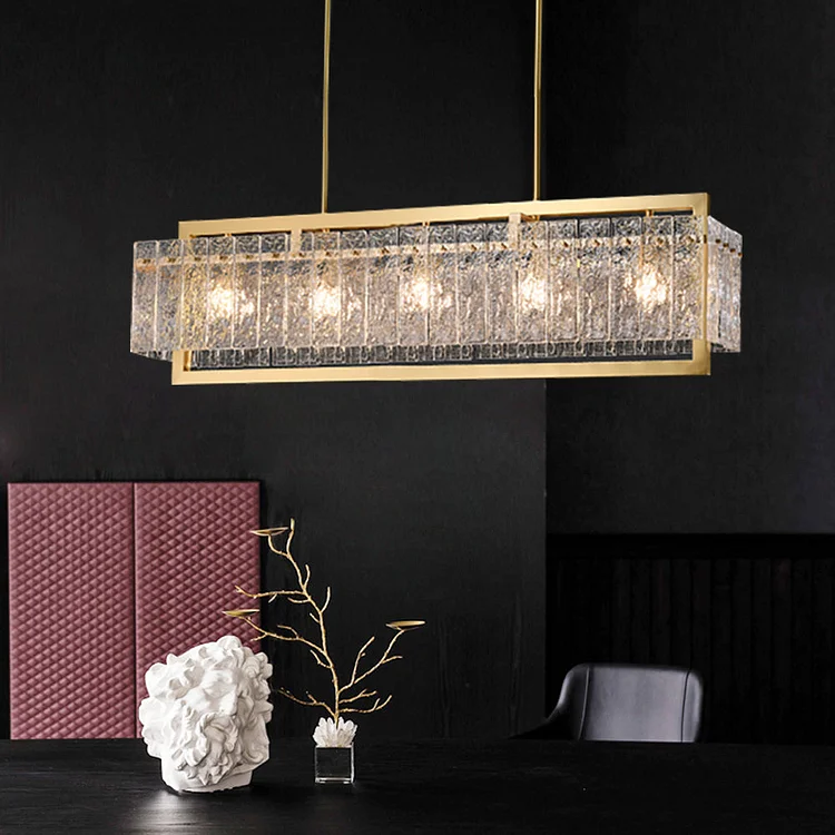 5 Heads Water Ripple Glass Brass Rectangular Chandelier Vjlight