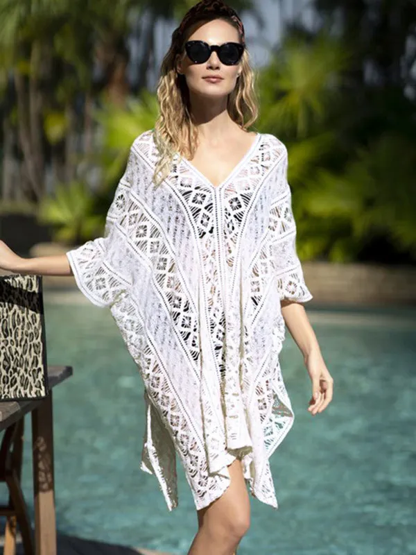 V-Neck Crochetgo Sexy Hollow Vacation Cover-Up Swimwear
