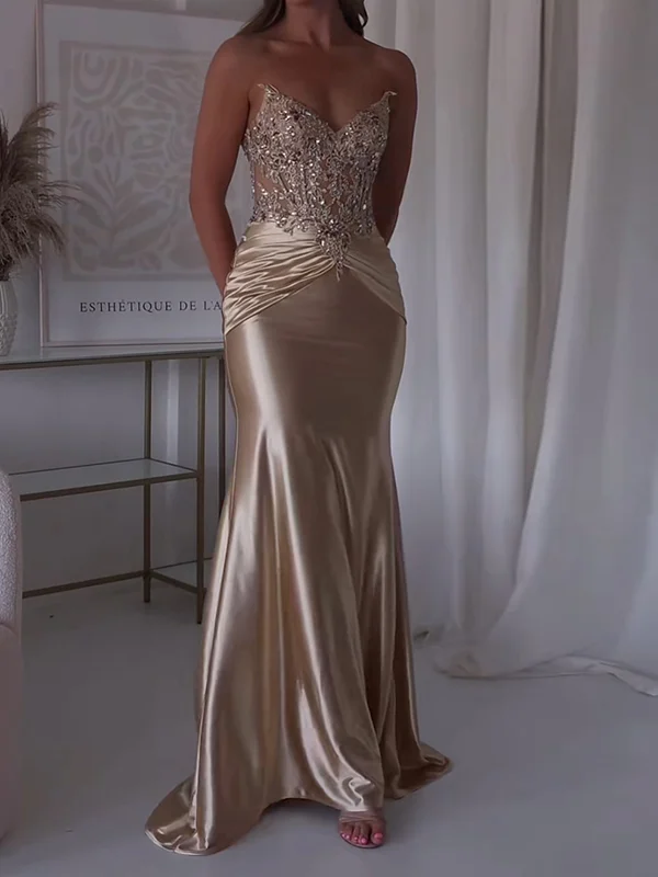 Sequinned Flower mesh splicing tube sleeveless Evening satin Maxi Dresses