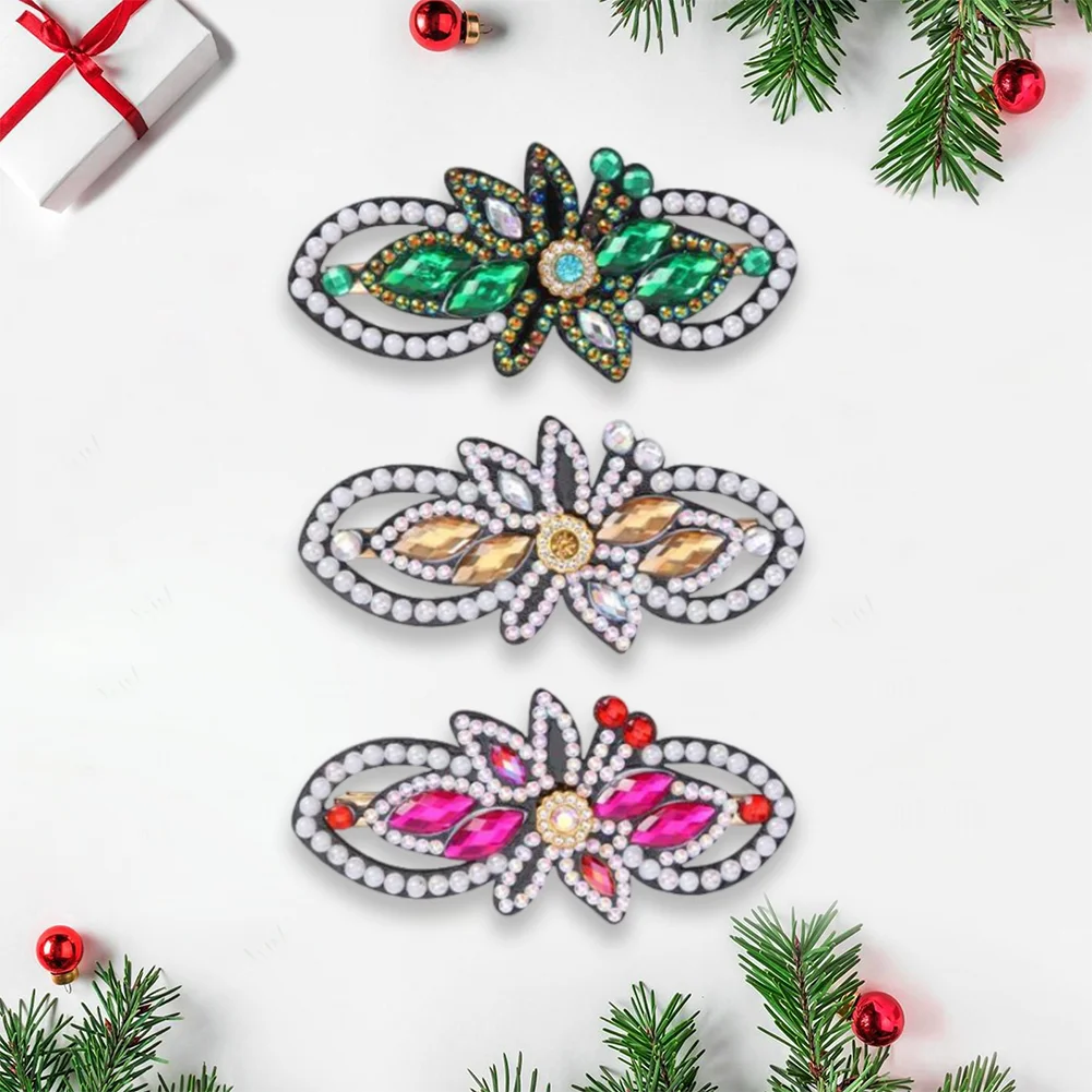 DIY 3Pcs Leaf Flower Diamond Painting Hairpin Diamond Hair Clips Gift for Girls