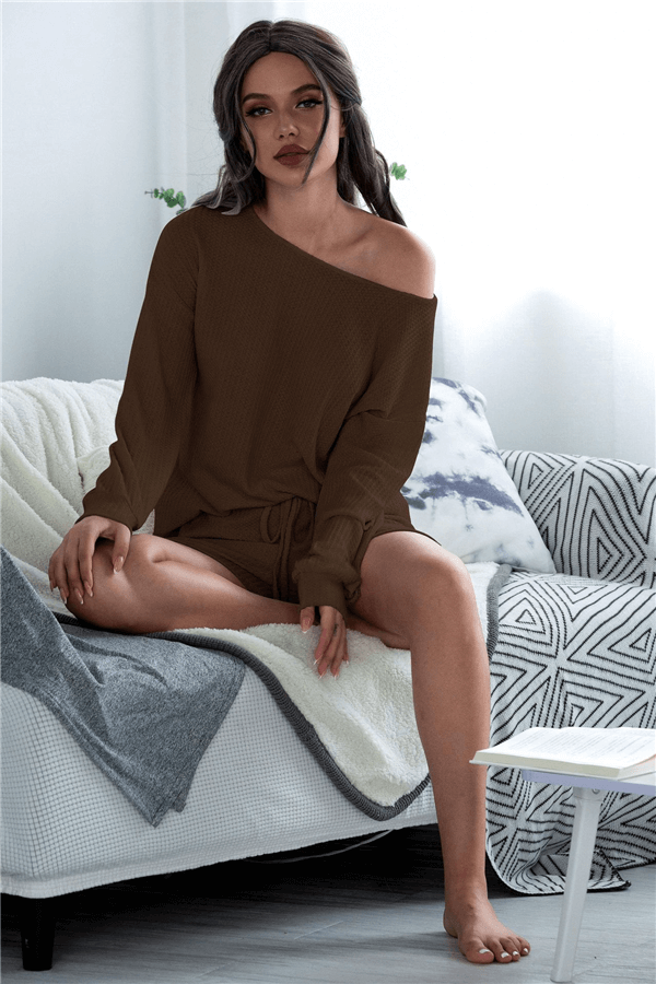 Fashion Solid Color Knitting Loungewear Two Piece