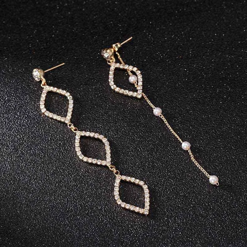 Elegant Rhinestone Pearl Dangle Earrings