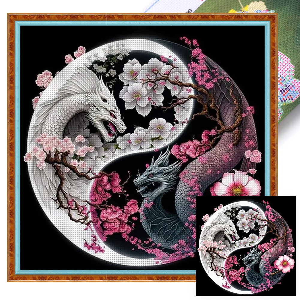 11CT Full Stamped Cross Stitch Kit- Yin Yang Dragon(Canvas|40*40CM)
