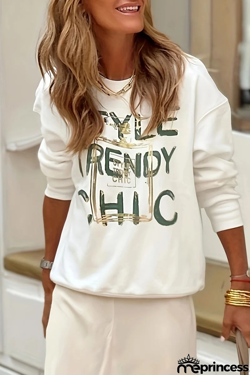 Casual Letter Printing O Neck Tops