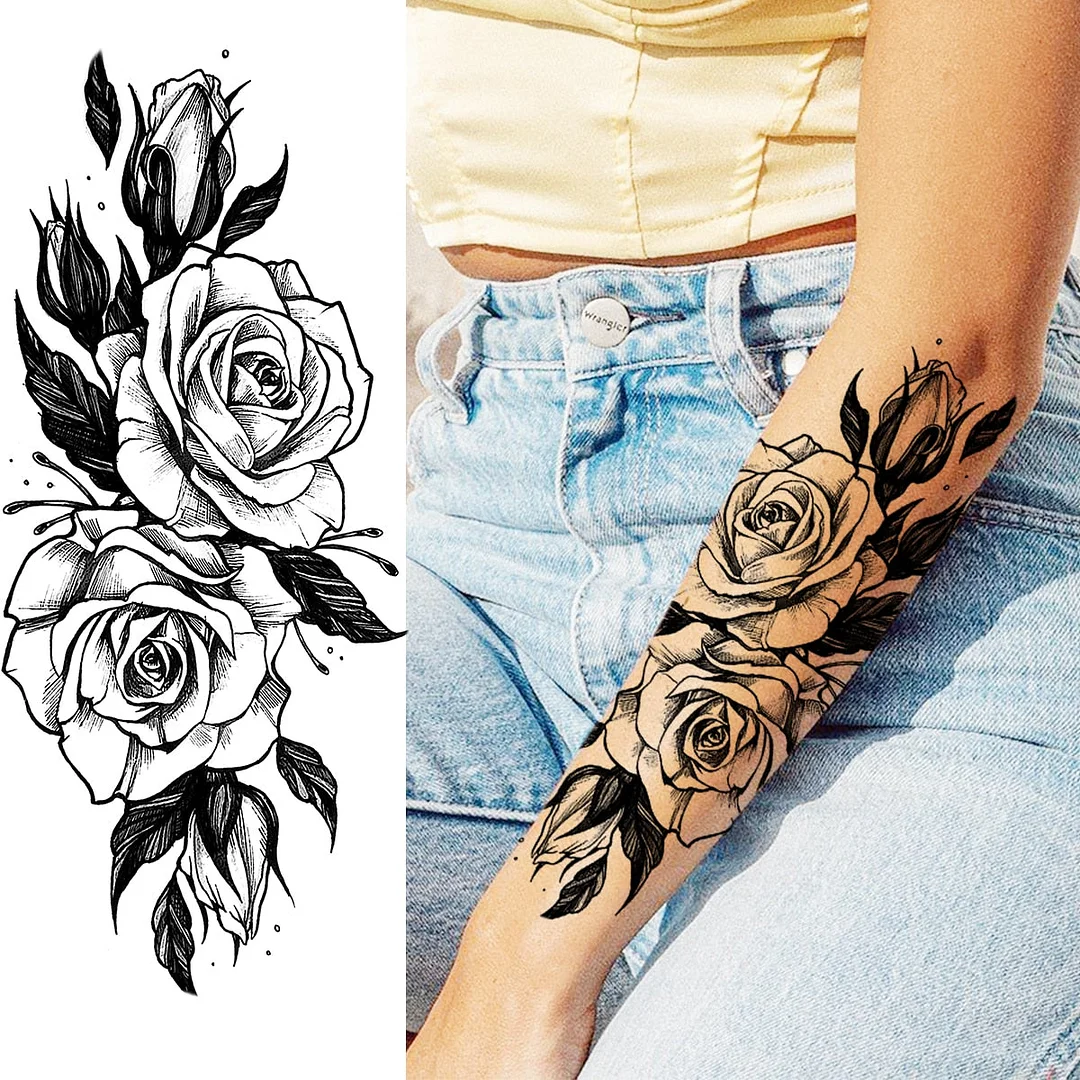 Black Peony Flower Sexy Boobs Temporary Tattoos For Women Adult Girl Rose Lion Moon Fake Tattoo Realistic Body Art Tatoos Paper