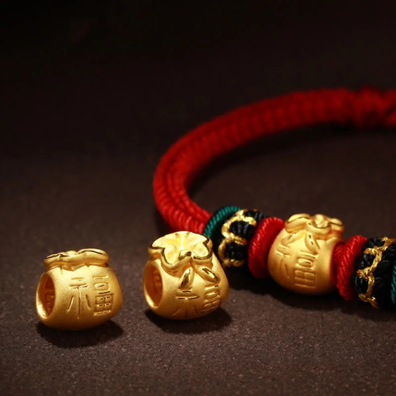 999 Gold Lucky Money Bag Fu Character Protection Handmade Eight Thread Peace Knot Bracelet