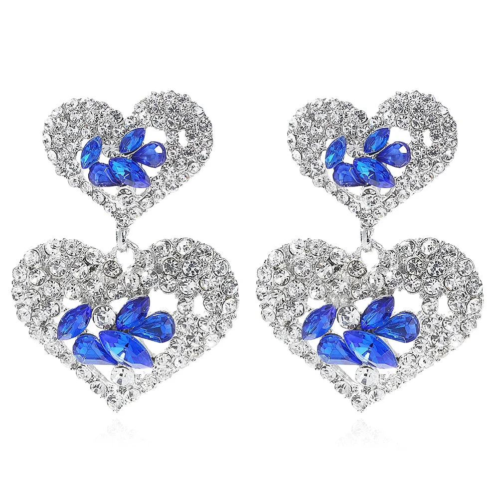 Dvacaman 2022 Valentine's Day Heart-Shaped Rhinestone Earrings For Women Shiny Statement Wedding Party Gift Crystal Drop Jewelry