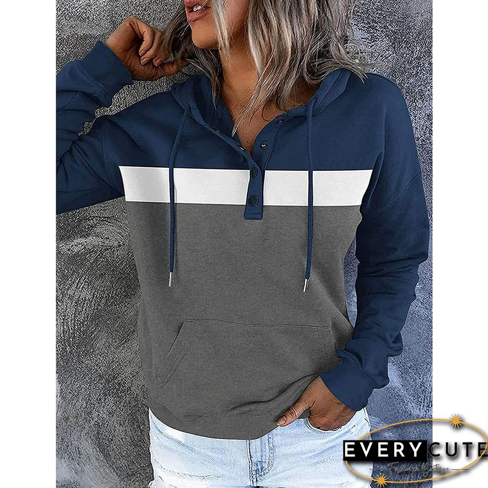 Navy Blue Colorblock 1/4 Zipper Pullover Sweatshirt