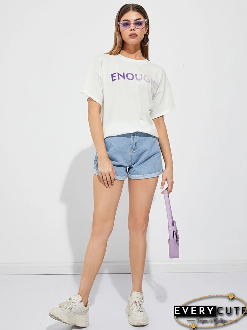 Ombre Letters Print Short Sleeve Crew Neck Casual T-shirt