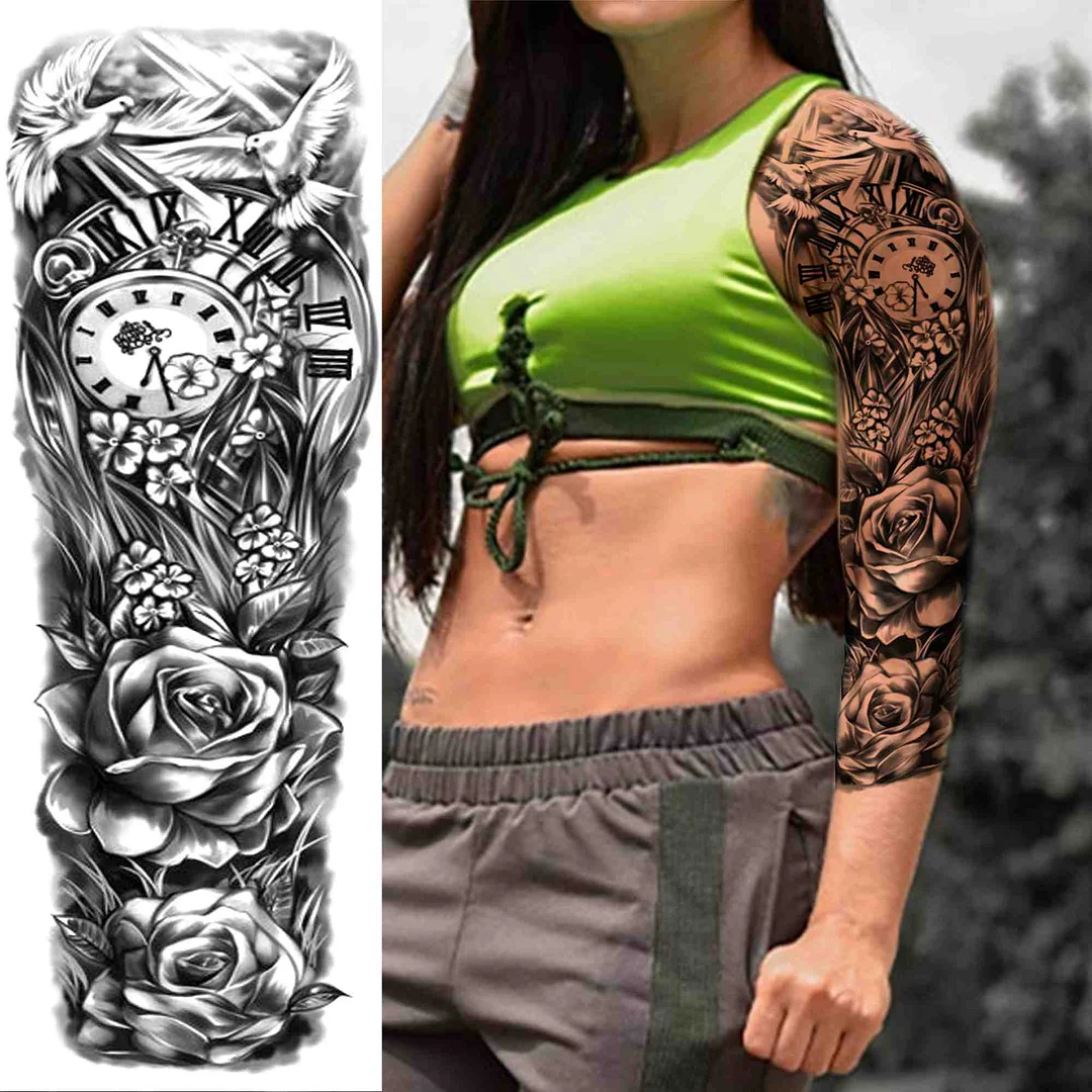 Sexy Wolf Full Flower Arm Temporary Tattoo Stickers For Men Body Art Sleeve Tattoo Decals Girl Women Waterproof Tatoo Fox Legs
