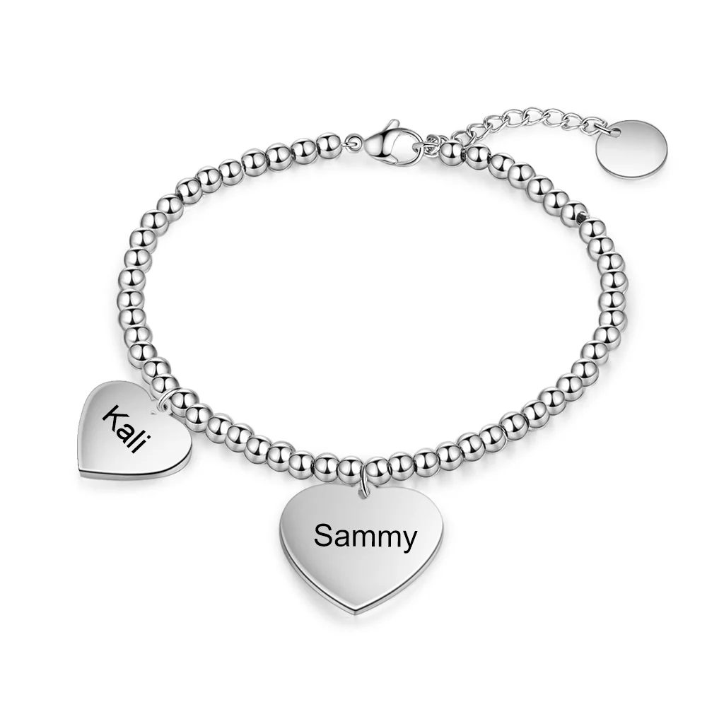Personalized Heart Anklet Engraved 2 Names Anklet for Women