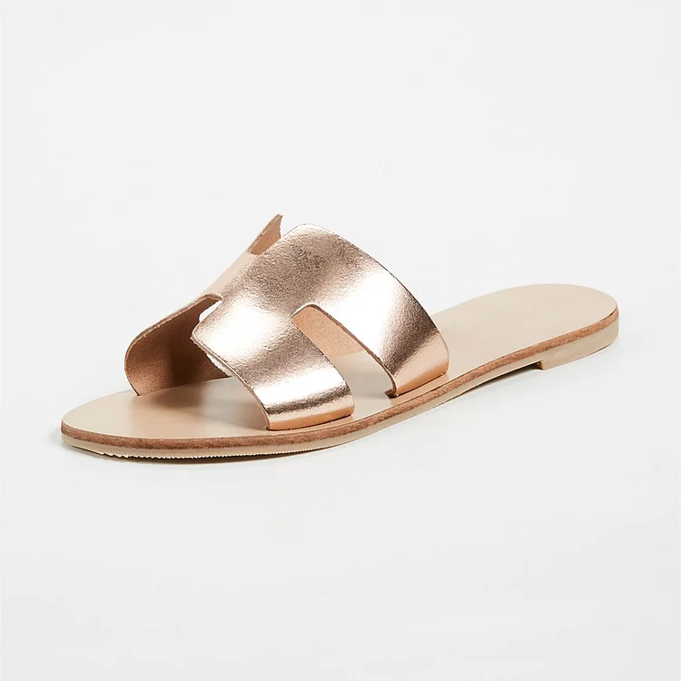 Rose Gold Flat Slide Sandals   - Open Toe Summer Shoes Vdcoo