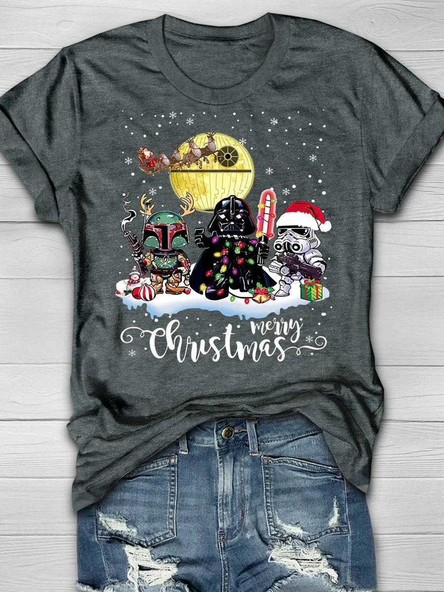 Merry Christmas Print Short Sleeve T-shirt