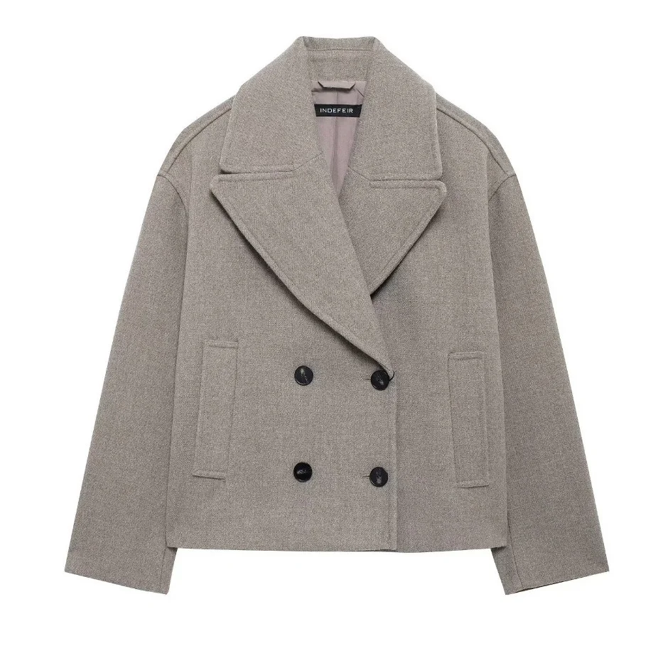 Nigikala Nigikala Women's Clothing Explosion Double Buckle Wool Blending Double Buckle Dress Short Coat