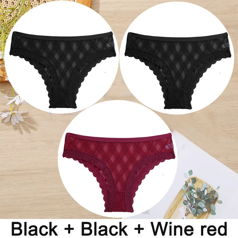 3PCS/Set Women Panties Sexy Underwear Lace Panties Lingerie Female Floral Lace Briefs Perspective Finetoo Design Ladies Pantys