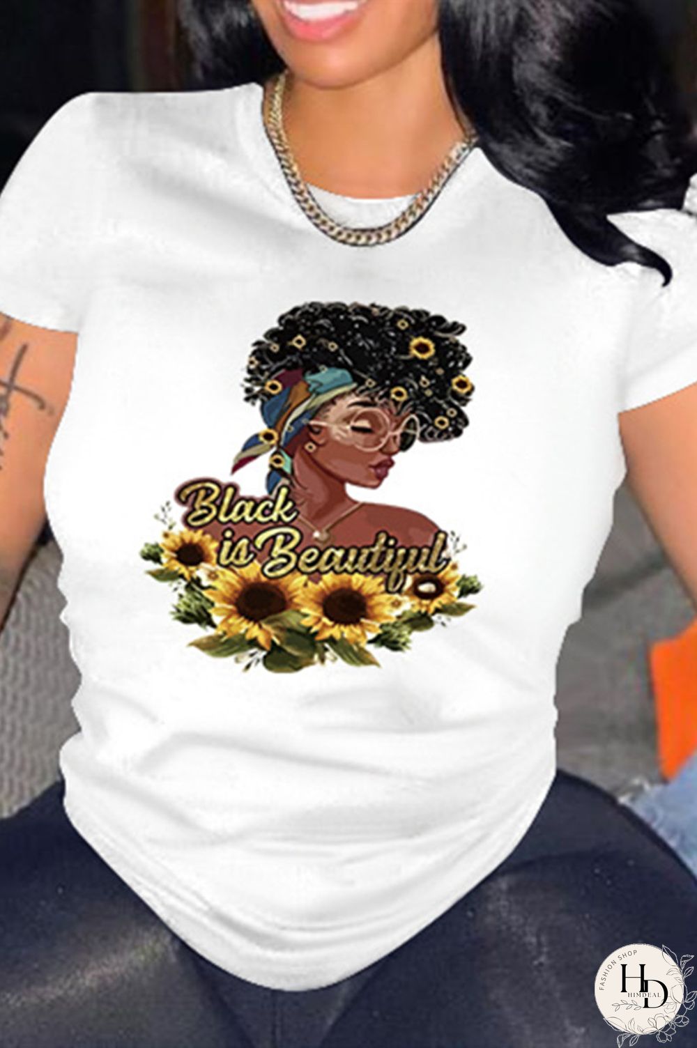 White Fashion Casual Print Basic O Neck T-Shirts