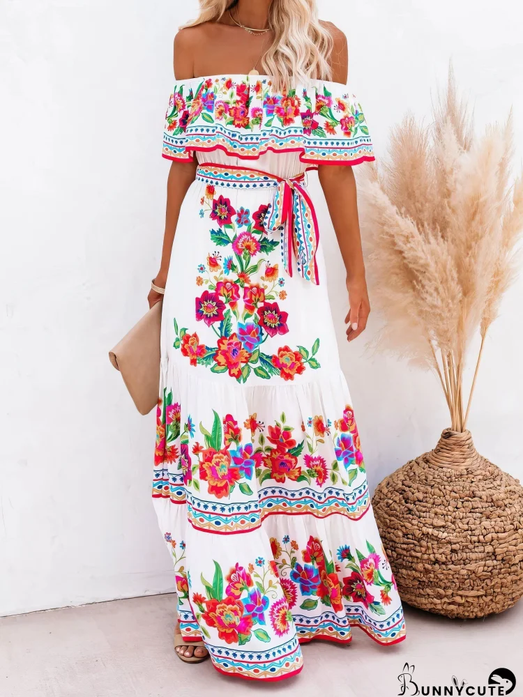Floral Print One-shoulder Mopping Dress