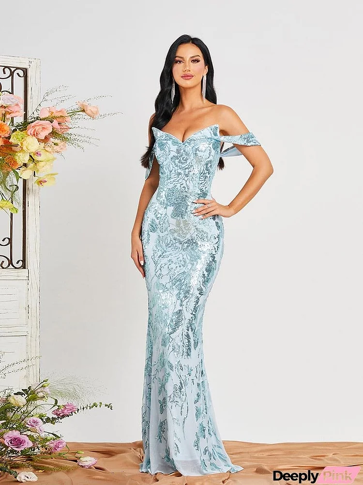 Strapless Floral Sequin Mermaid Evening Dress RH30457