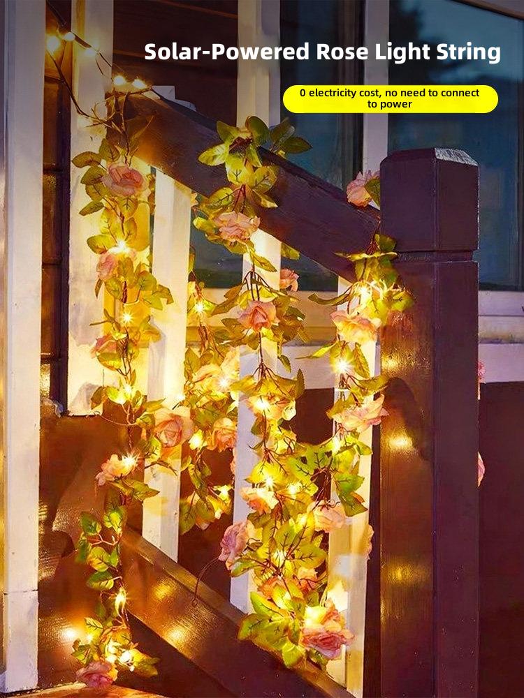 Solar-Powered Rose Light String Outdoor Decorative Fairy Lights for Garden, Porch, and Wedding