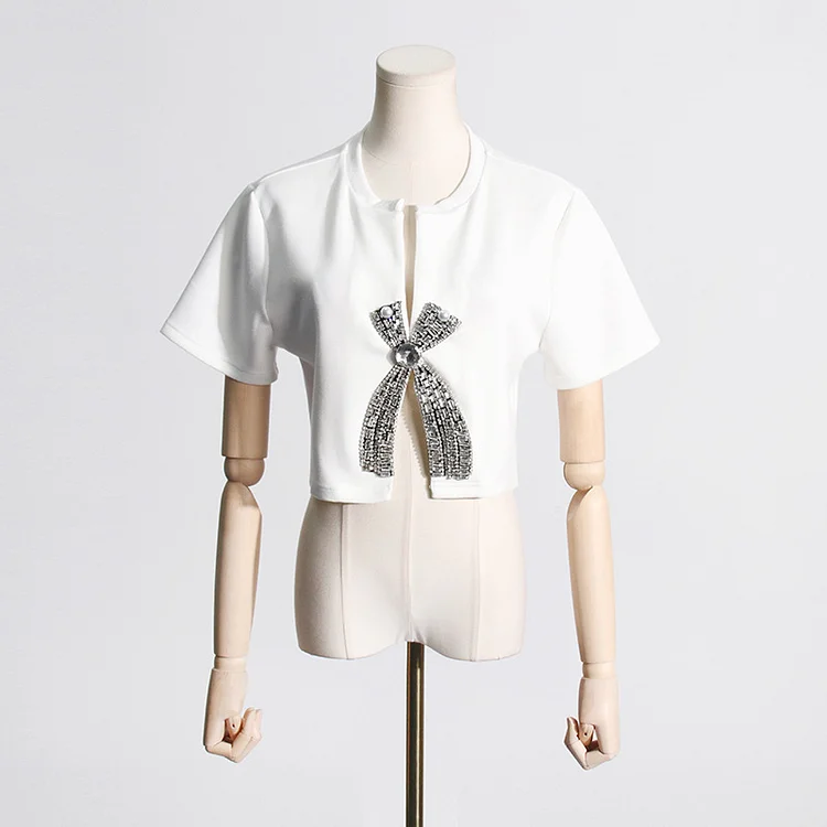 Cute Bow Sequins Short Sleeve T-Shirt