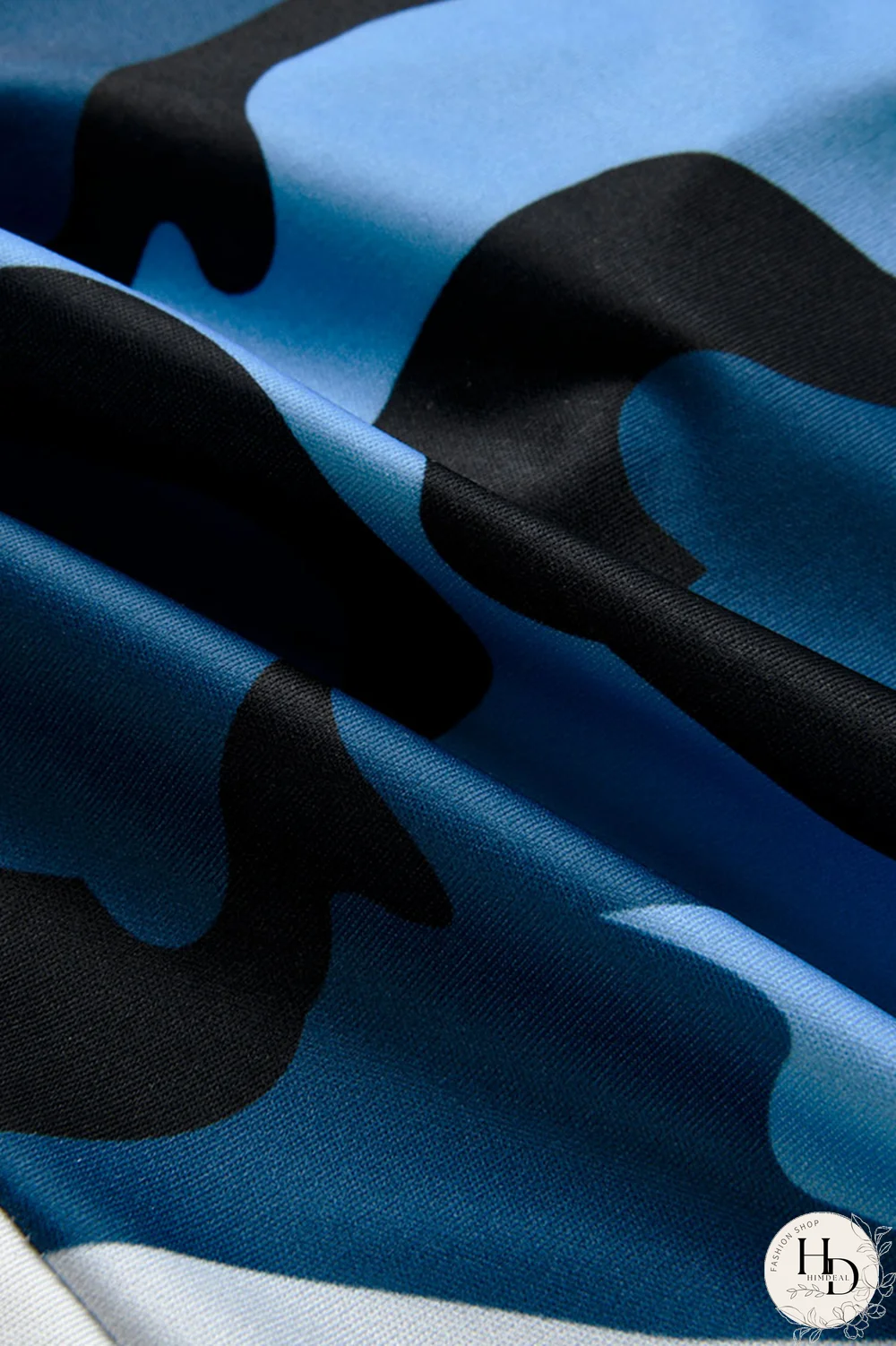 Blue Casual Camouflage Print Patchwork Zipper Collar Long Sleeve Two Pieces