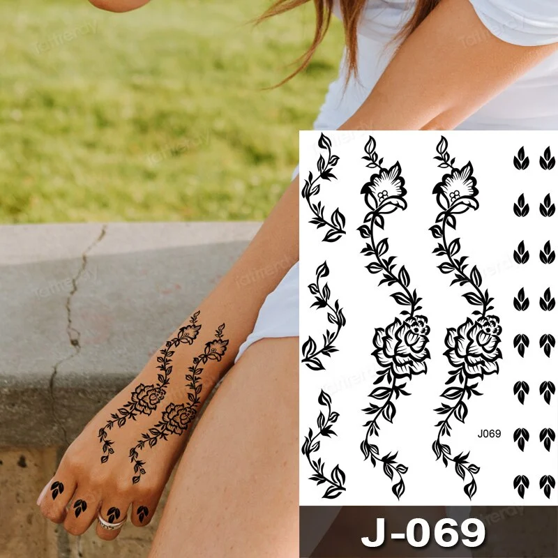 Sdrawing Temporary Tattoo Sticker Henna Mehndi Totem Flash Tatto Butterfly Flower Hand Fingers Body Art Arm Fake Tatoo Women