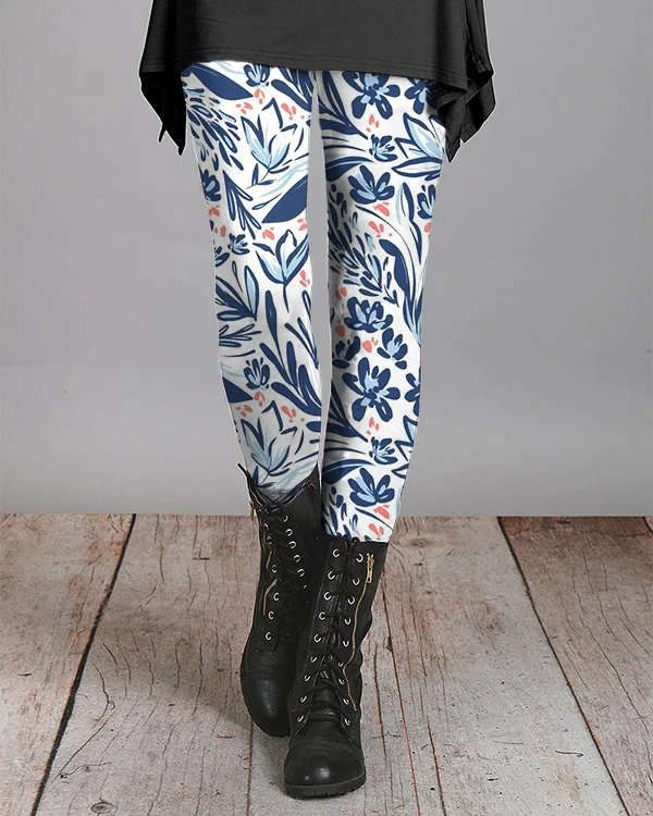 Retro Floral Print Casual Leggings