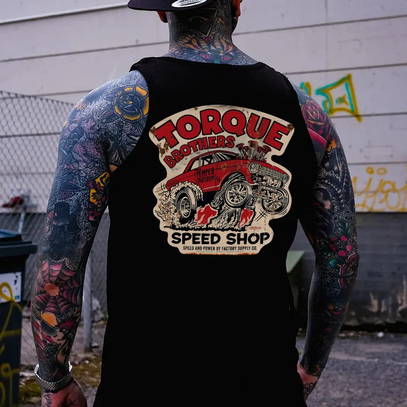 TORQUE BROTHERS SPEED SHOP Classic Car  Print Men's Vest