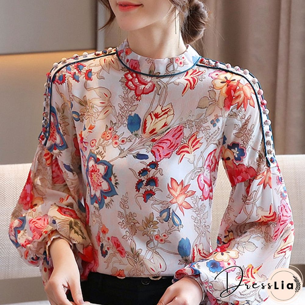 Long Sleeve Women Blouses Shirts Blusas Mujer De Moda Blouse Women Print Chiffon Blouse Shirt Women Tops Clothes Blusa D419