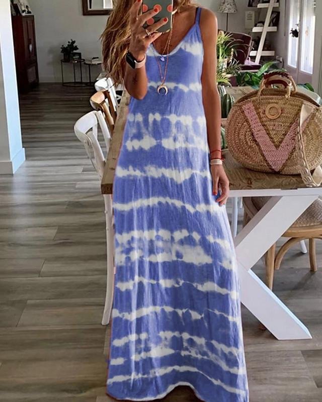 Women's Strap Dress Maxi long Dress - Sleeveless Tie Dye Summer Hot Casual Beach Blue Purple Blushing Pink Wine Khaki Gray Light Blue S M L XL XXL 3XL 4XL 5XL - VSMEE