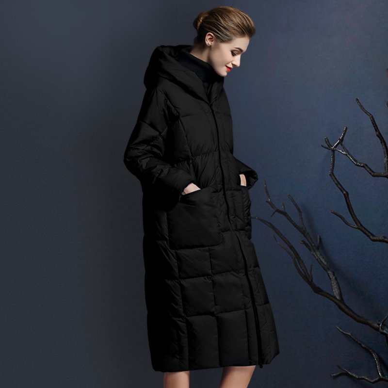 Women Down Coat Long Sleeve Hooded Pockets Winter Coat Novameme