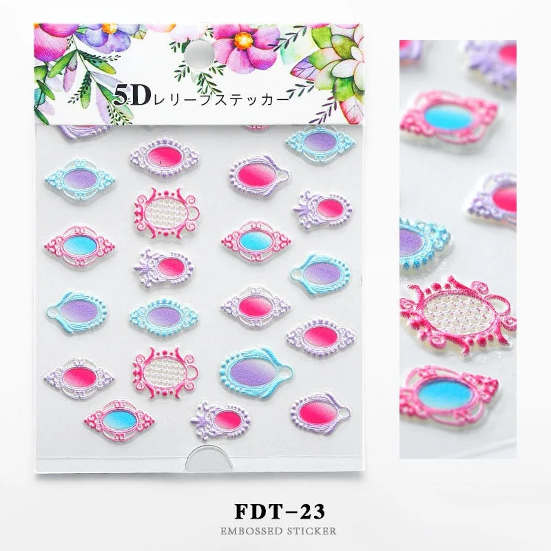 Nail Stickers Embossed 5D Elegant Flower Series Lace Designs Back Glue Nail Decals Tips For Beauty Salons-Nail Inspo