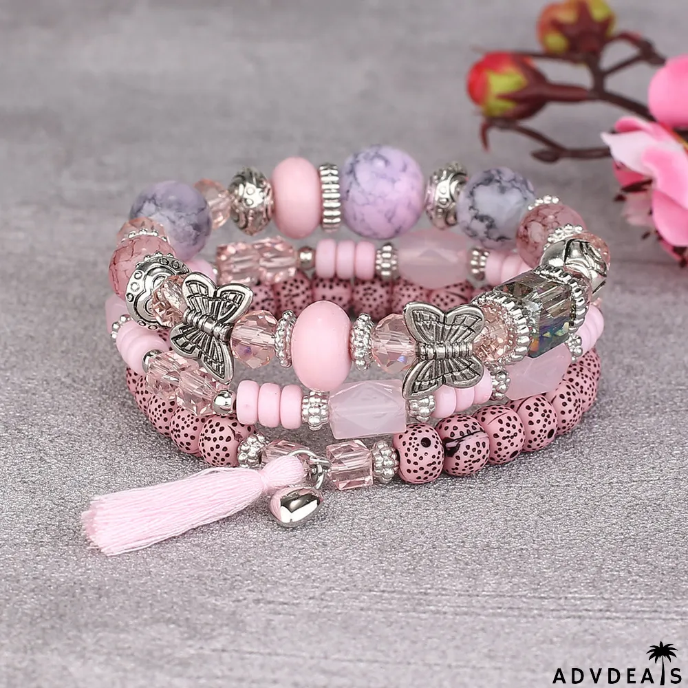 Women's Butterfly Tassel Pendant Multi-layer Bracelet