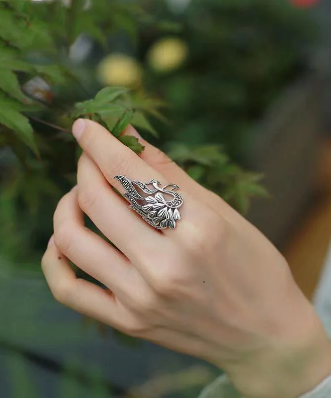 Retro 925 Silver Peacock Hollow Out Rings