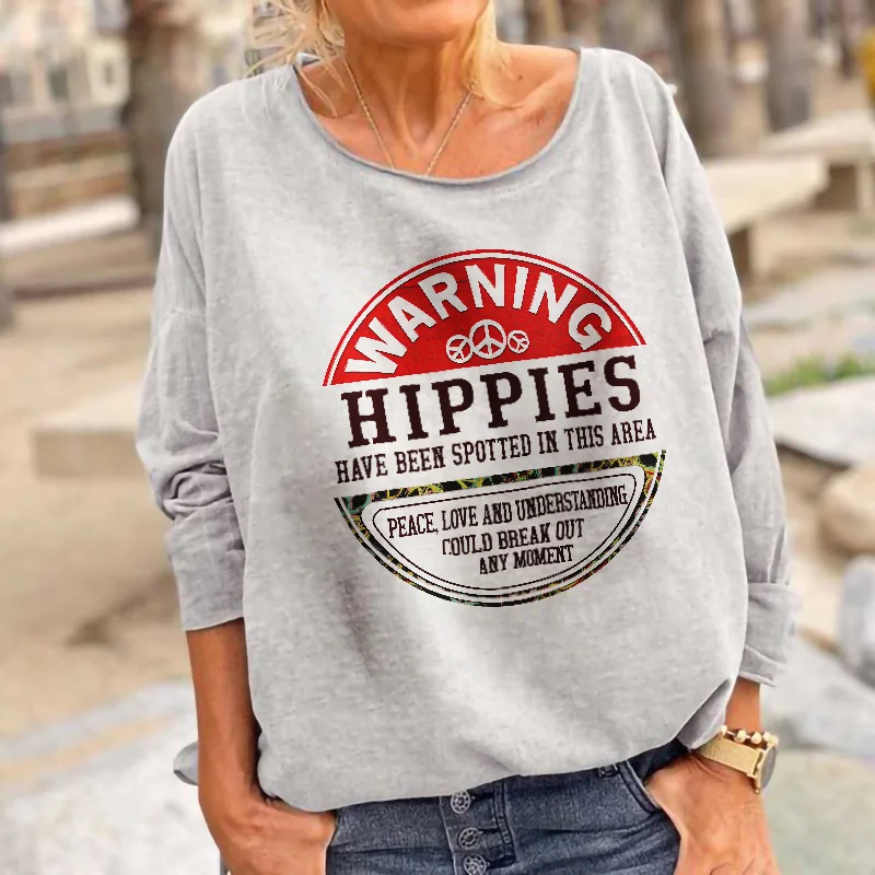 Warning Hippies Printed Graphic Long Sleeve T-shirt