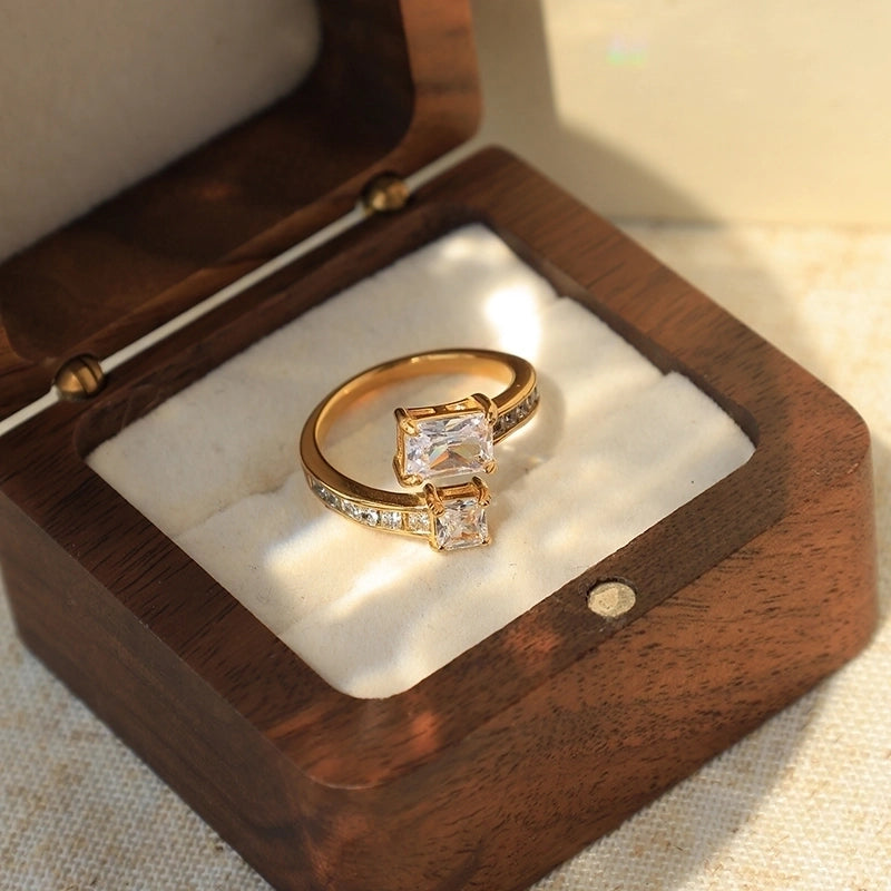 Elegant Romantic Shiny Geometric 304 Stainless Steel Zircon 14K Gold Plated Inlay Open Rings